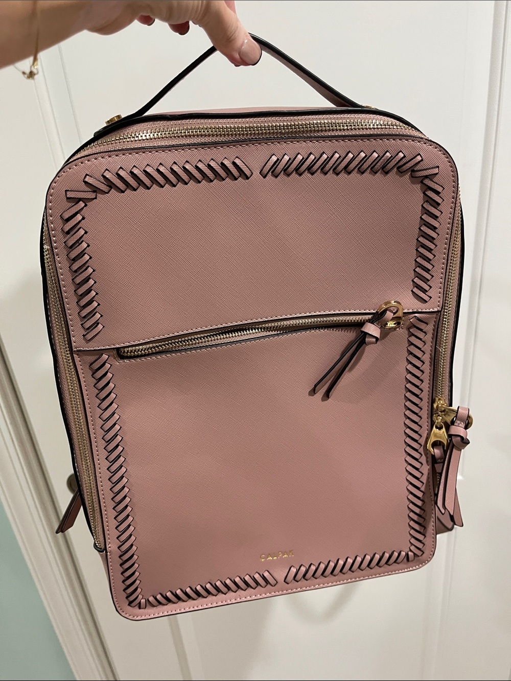 Calpak pink laptop travel back pack